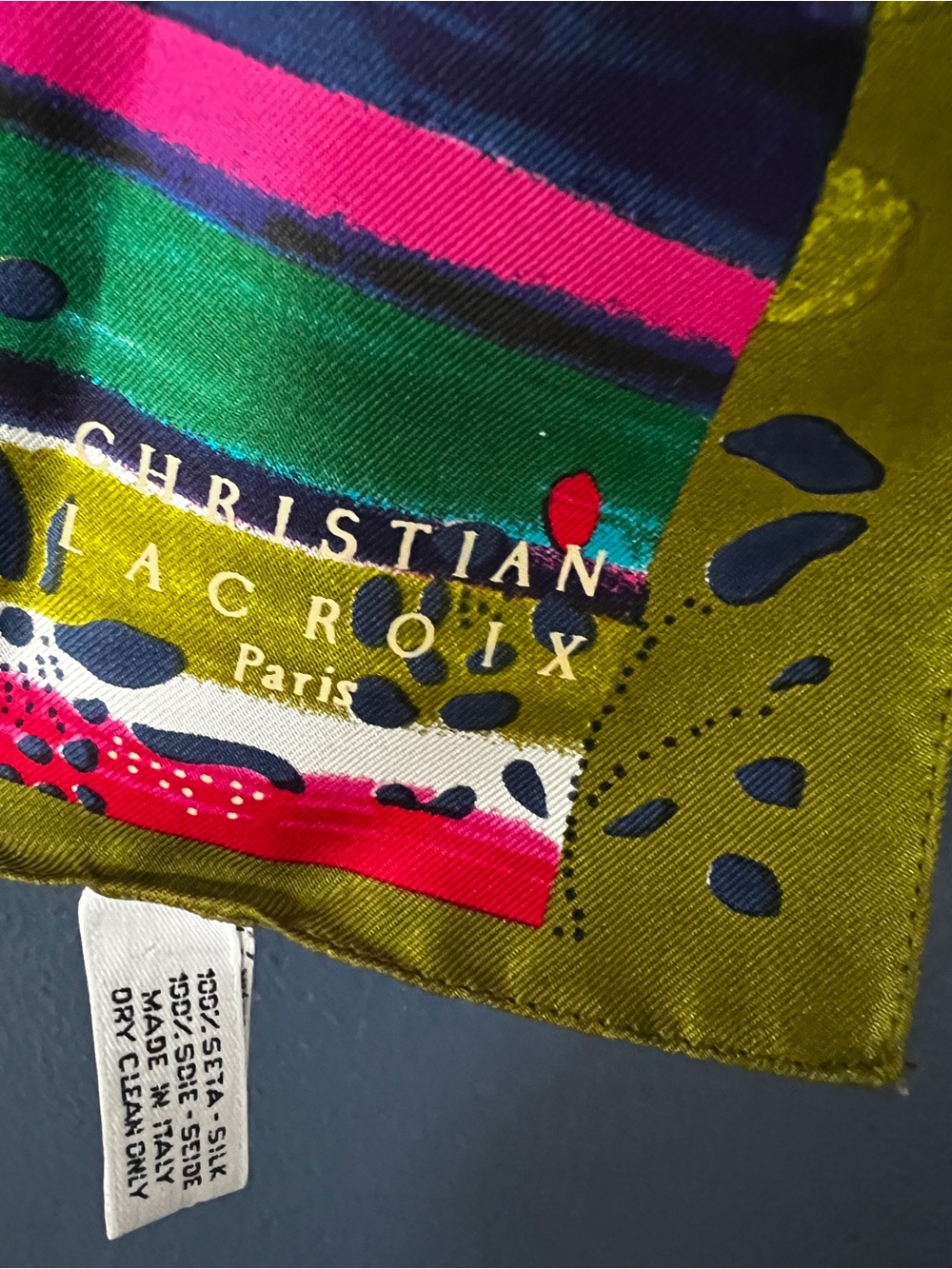 Christian Lacroix Vibrant Floral Silk Scarf in Blue, Pink & Green - Picture 2 of 8